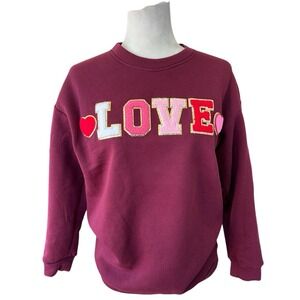 Valentine Love Embroidered Crewneck Sweatshirt Medium Red Romantic Gold Fleece